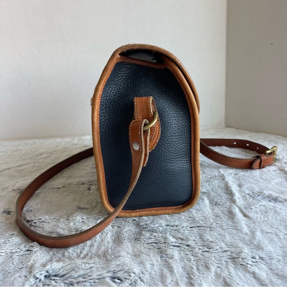 Dooney & Bourke Vintage Blue Pebbled Leather with Brown Trim Flap Shoulder Bag - Picture 2 of 16